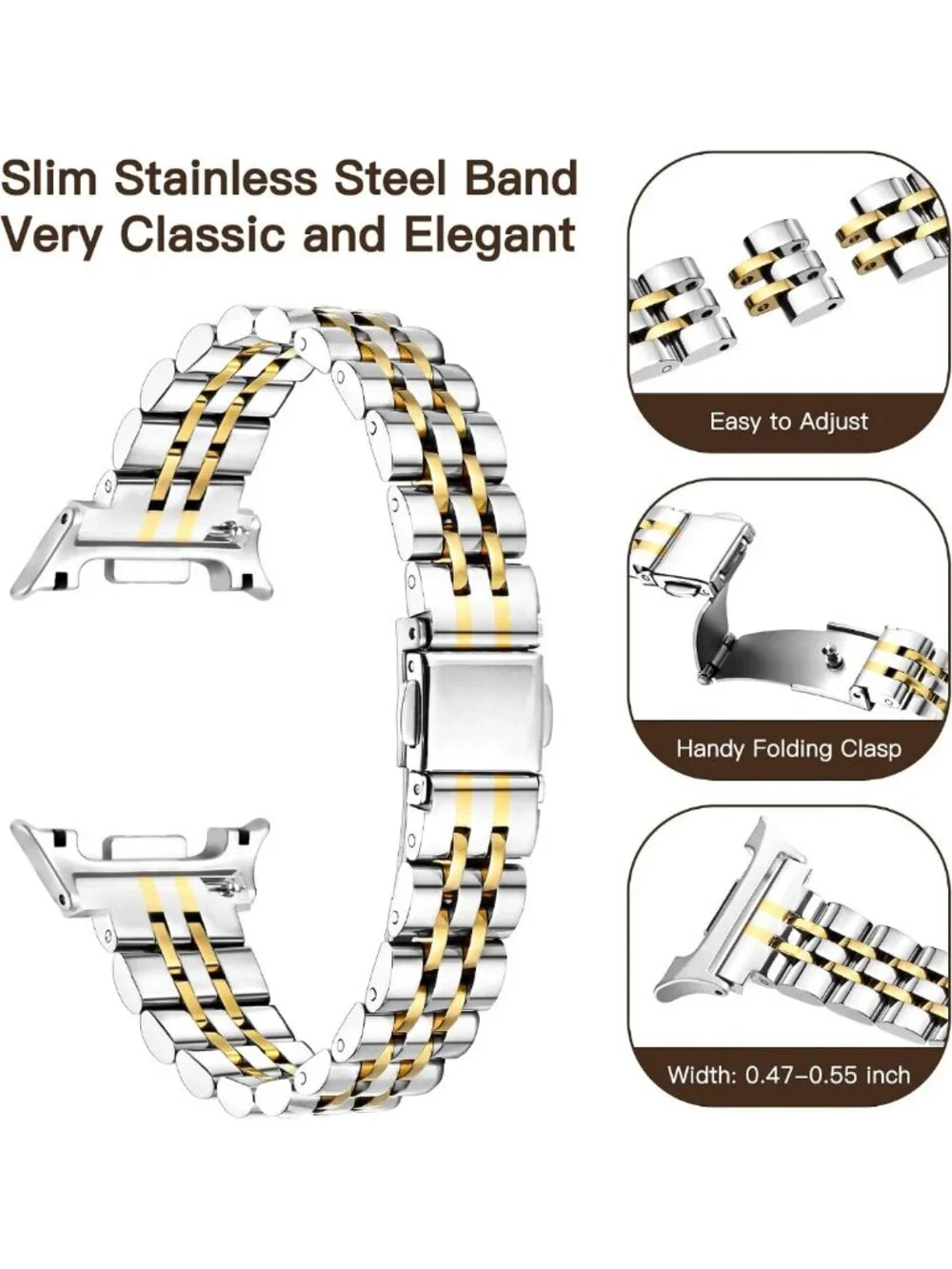 Slim Metal Band for Samsung Galaxy Watch 9/8 - Thin Stainless Steel Dressy